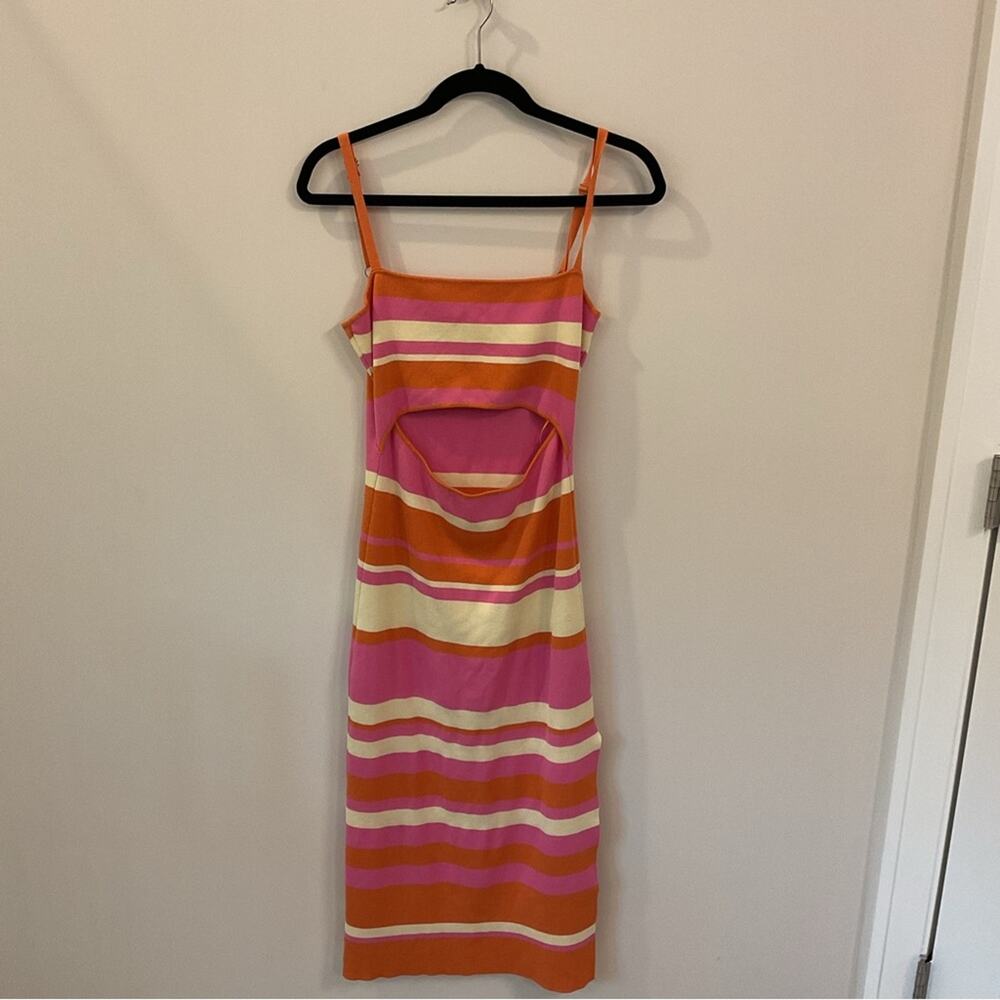 Mable Orange Pink Striped Cut-Out Sleeveless Midi Sweater Dress Large - Picture 4 of 8